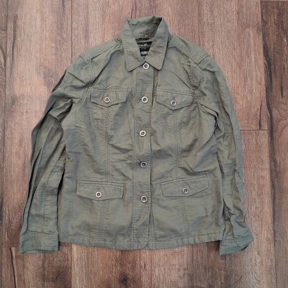 Eddie Bauer Women Large Utility Outdoor Button Up Canvas Field Chore Linen Blend - Picture 1 of 7